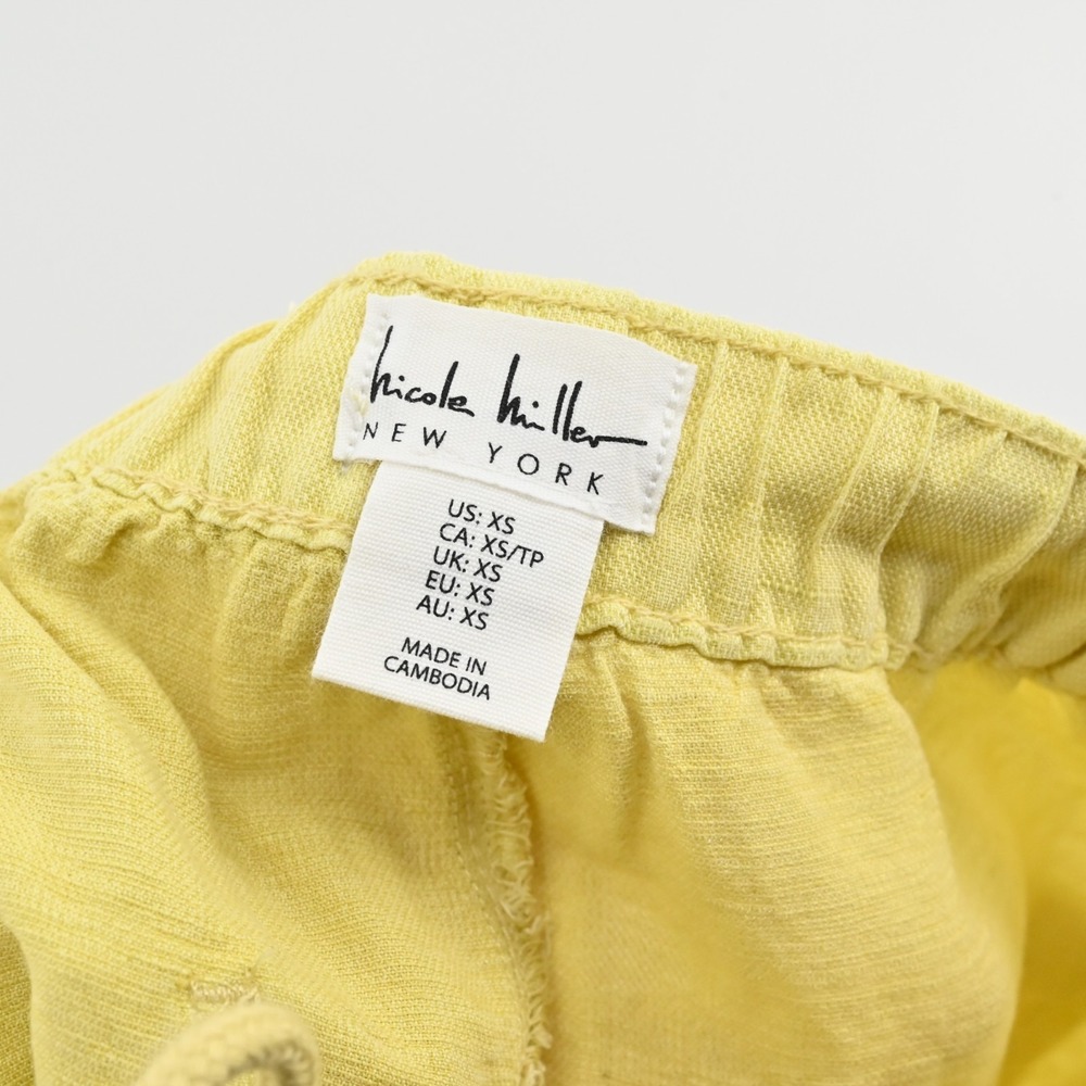 Nicole Miller Womens Yellow Cargo Pants Size XS Linen Blend Crop Cinch Hem - Picture 6 of 11